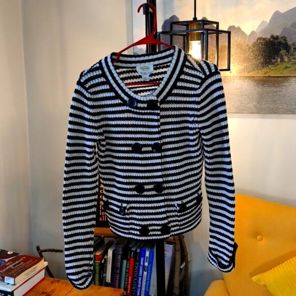 Talbot's black and white stripe cotton sweater M - Picture 1 of 4